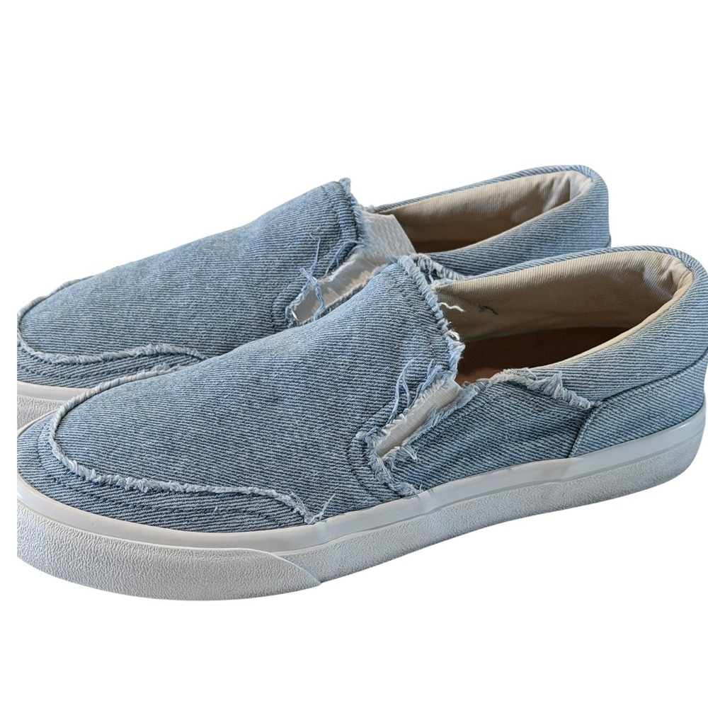 Lucky Brand Denim Slip On Sneakers Light Wash Frayed Distressed Shoes Women's 9M - Picture 3 of 8